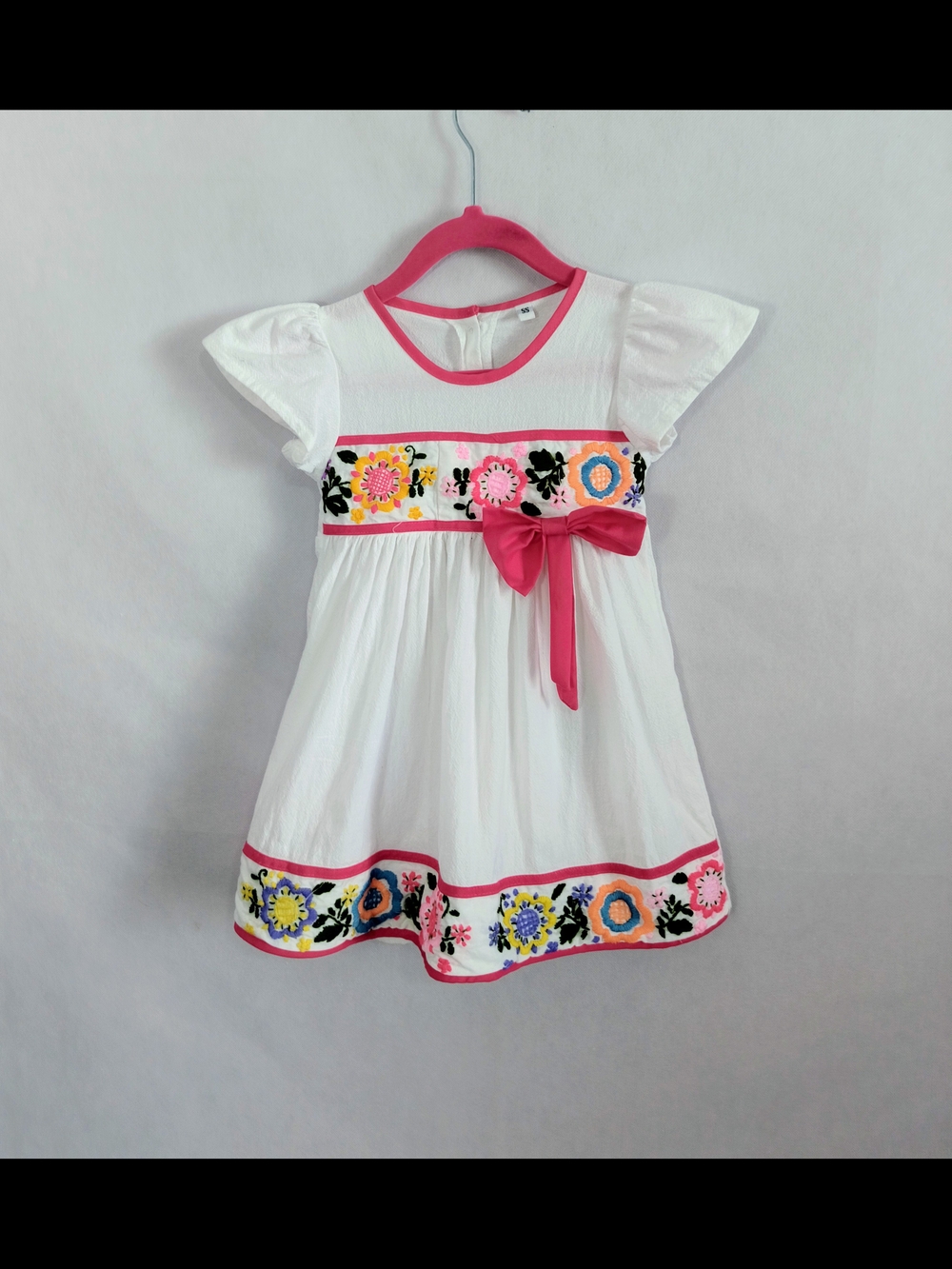 White & Pink Floral Embroidered Baby Girls Dress 18-24 Months